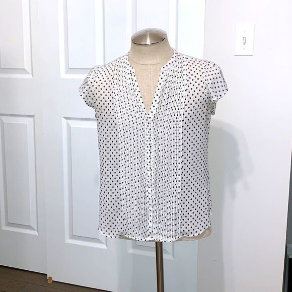 H&M | Pleated Semi-sheer Women’s White Black Polka Dot Blouse Top - Picture 1 of 8